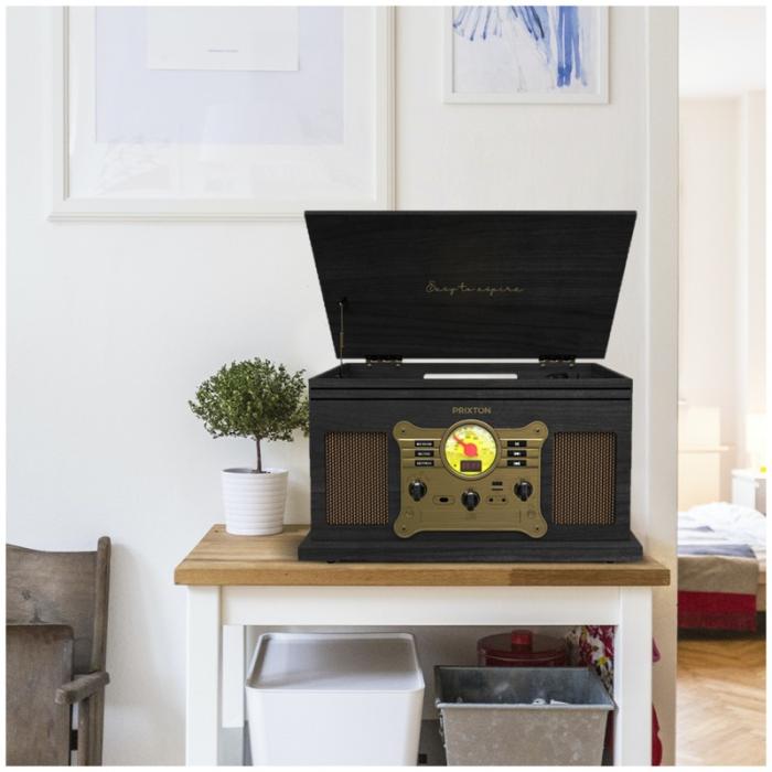 Prixton Century vinyl turntable and music player - Solid black
